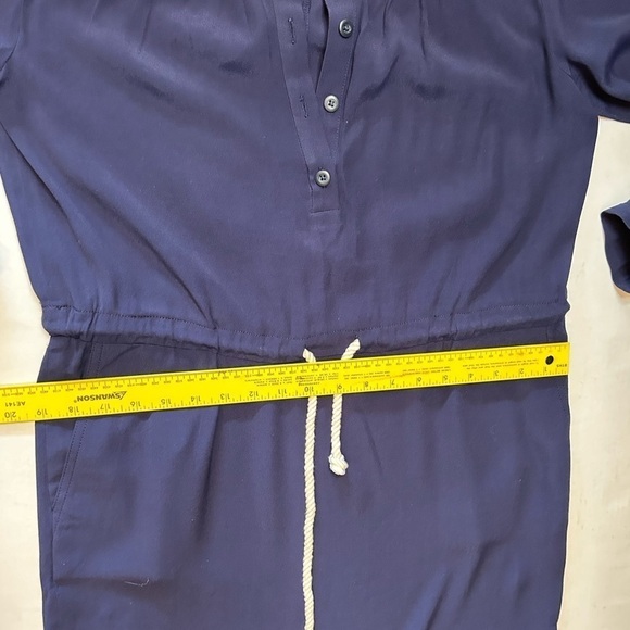 JCrew solid navy blue shift shirt dress with rope tie & elastic waist Sz-XS C19 - Picture 12 of 16